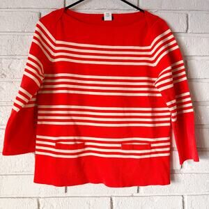 J.Crew Women's M Orange Tan Stripe Boat Neck 3/4 Sleeve Sweater Corpcore Dressy